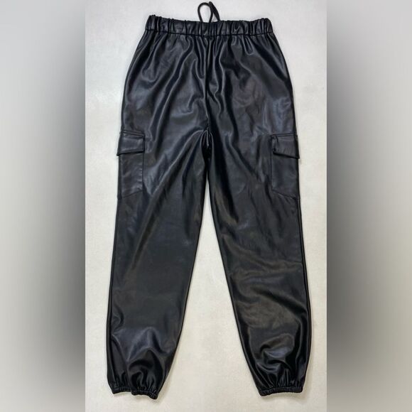 Lovers & Friends Chase Faux Leather Cargo Jogger Pants Women Small Black - Picture 5 of 10